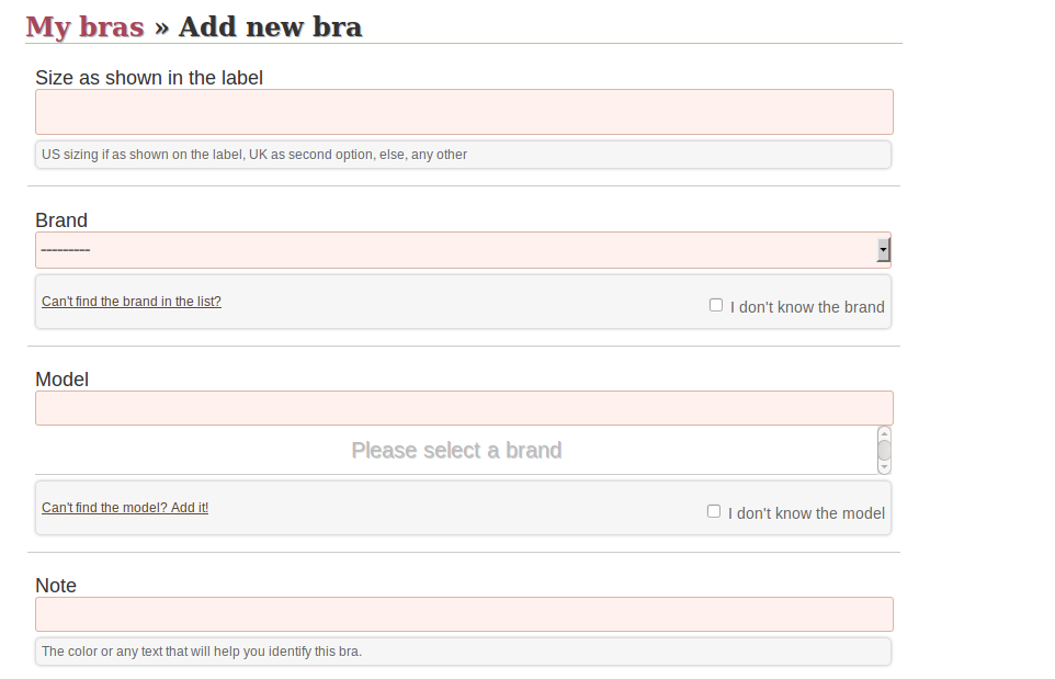 Add a new bra form